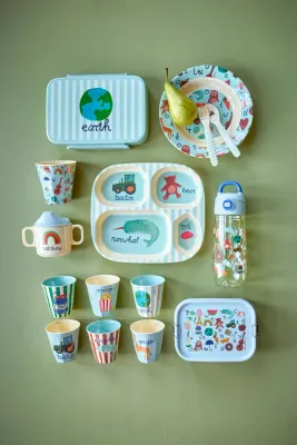 Rice - drinkfles ABC print Blauw
