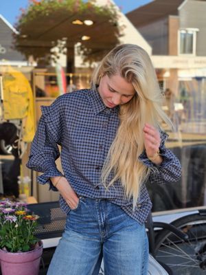 Aline - geruite blouse A-93294 brown/blue