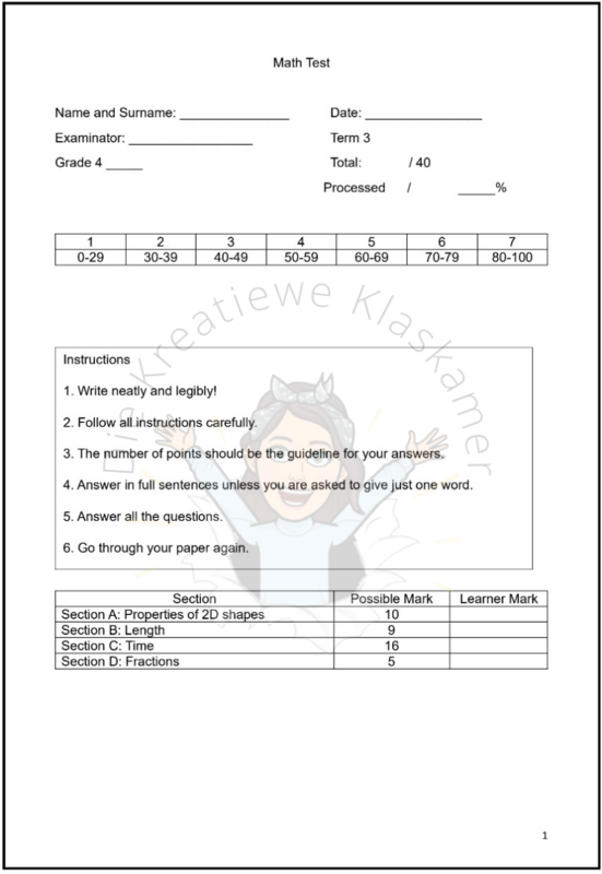 Mathematics Grade 4 Term 3 Test