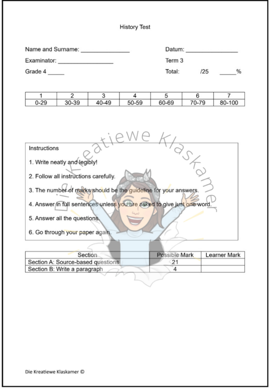 History Grade 4 Term 3 Test