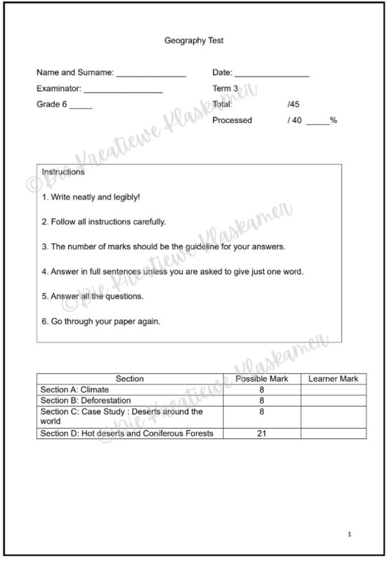 Geography Grade 6 Term 3 Test