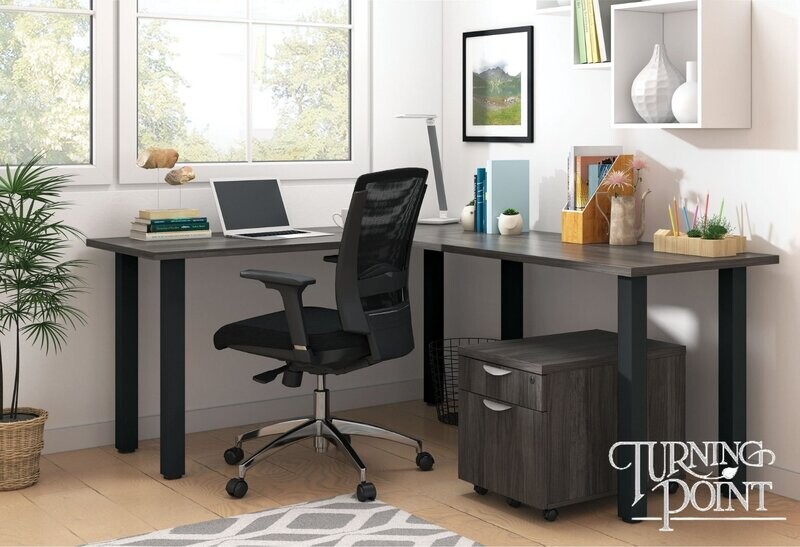 L-Shaped Laminate Desk and Mobile File Pedestal with Lock