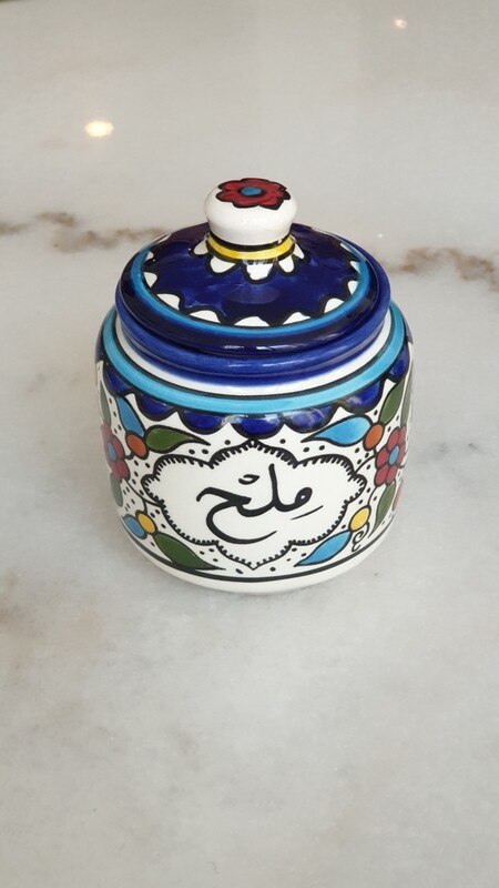 Hand-painted Ceramic Jar with lid Salt