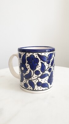 Floral Design Hand Painted Mug Royal Blue