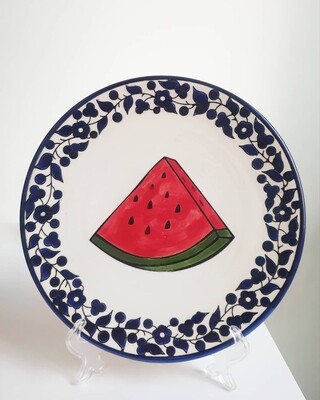 Watermelon with blue corners display plate