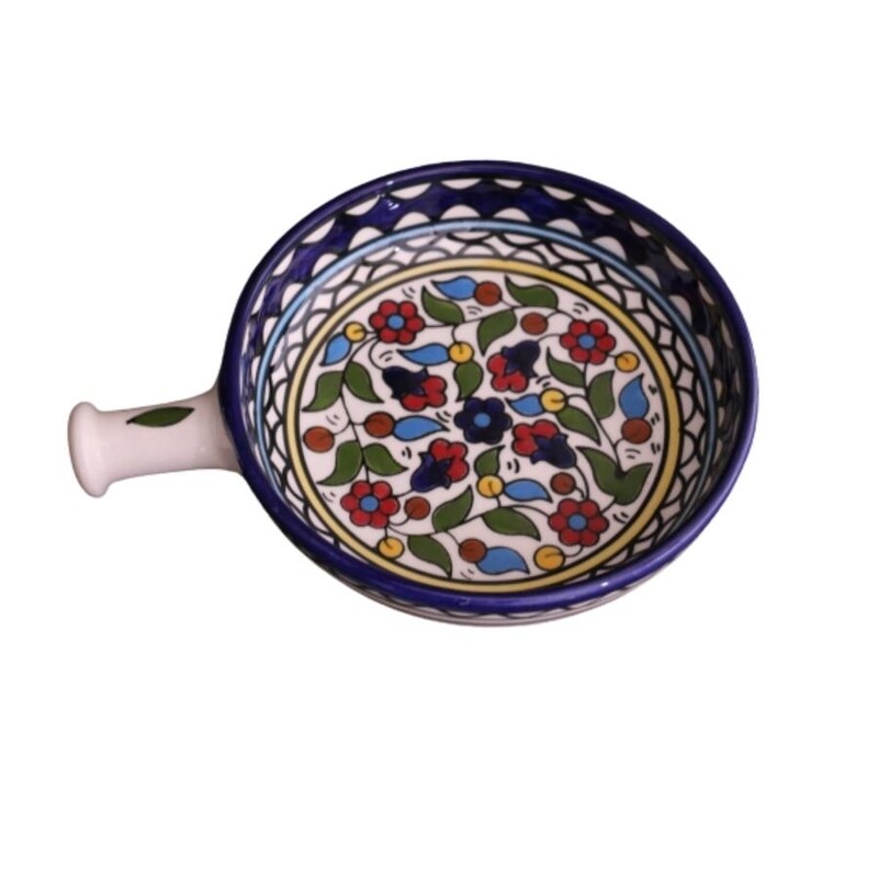 Floral handmade serving bowl with handle