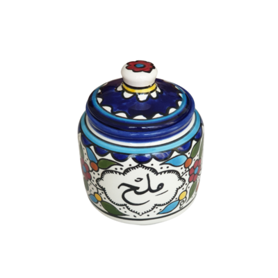 Hand-painted Ceramic Jar with lid Salt