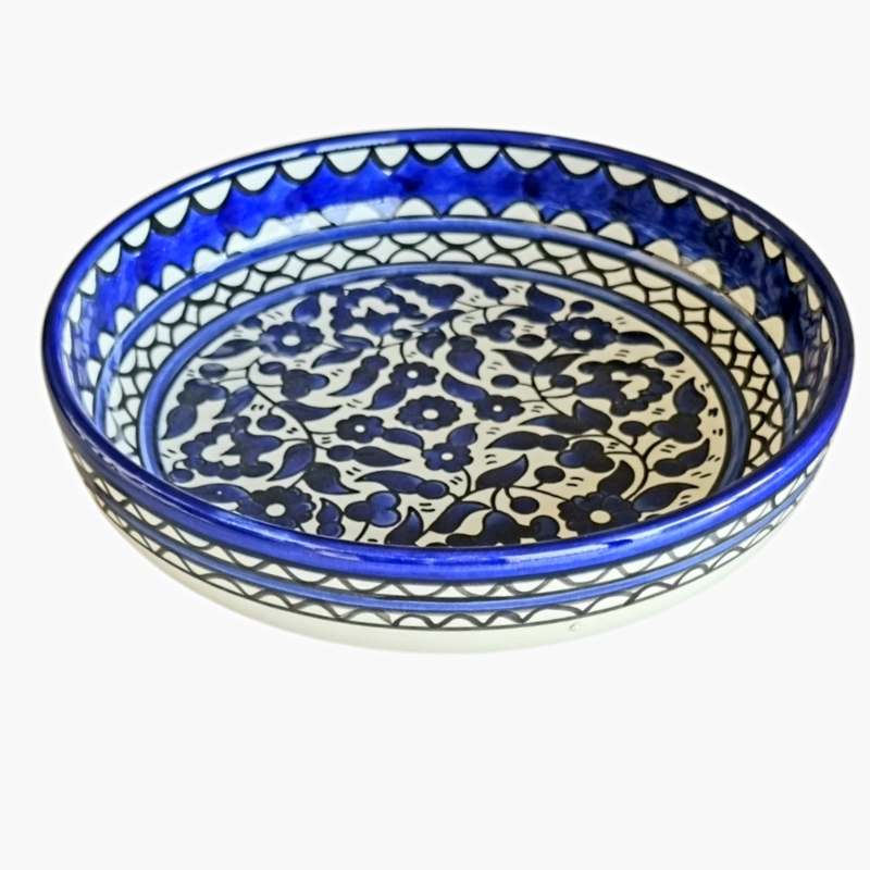 LARGE CERAMIC BOWL HAND PAINTED Royal Blue 23 CM