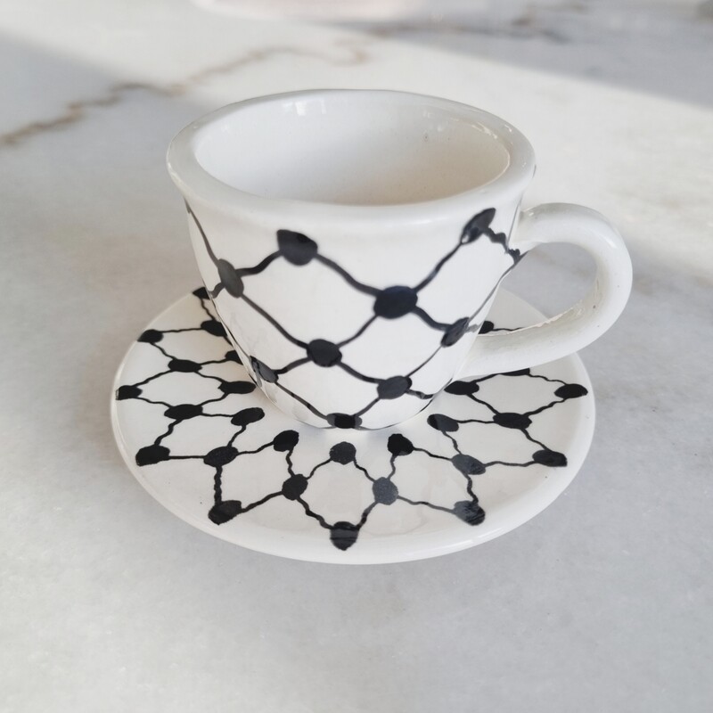 kuffiye coffee cups with saucer palestinian ceramic coffee cup

