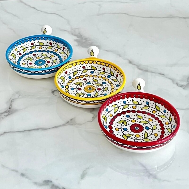 Floral handmade serving bowl with handle