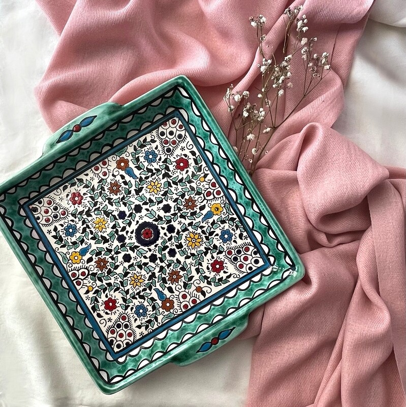 Square serving plate turquoise