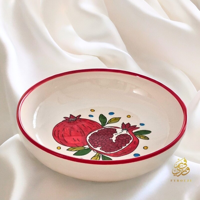 ​This elegant ceramic bowl, handcrafted by skilled Palestinian artisans, Pomegranate Serving Bowl 18 cm pottery