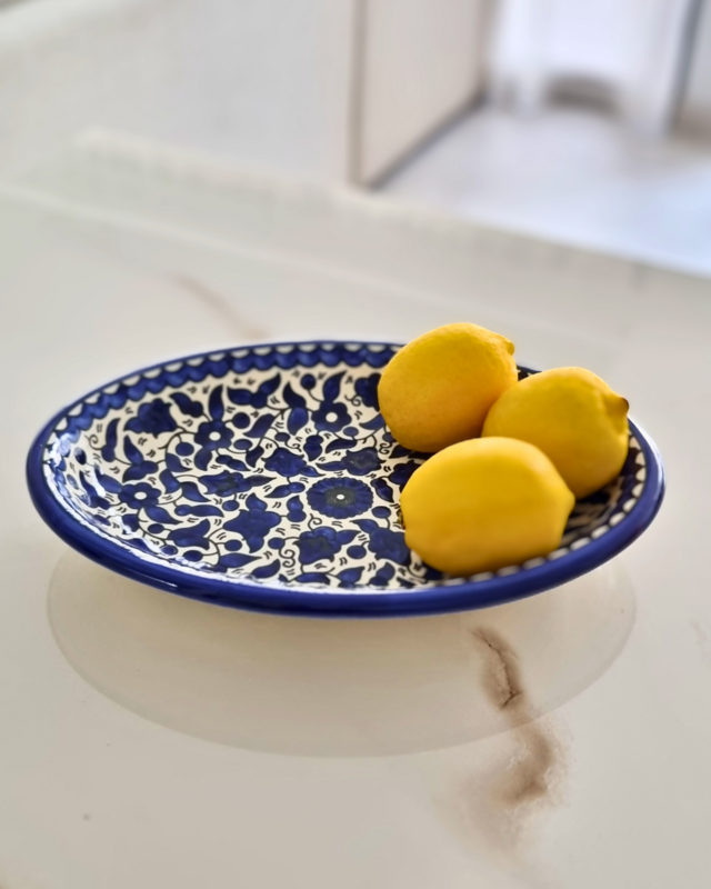 Large Oval Bowl Blue and White