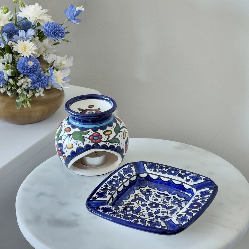 Ceramic Oil Burner Hand Painted Floral (Oil Burner) Classic Pattern