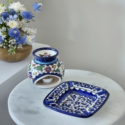 Ceramic Oil Burner Hand Painted Floral (Oil Burner) Classic Pattern