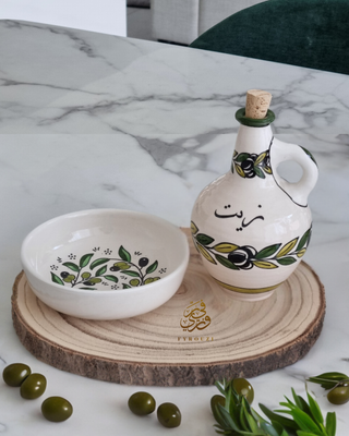 Set of Oil Jug and Serving Dish Olive paint