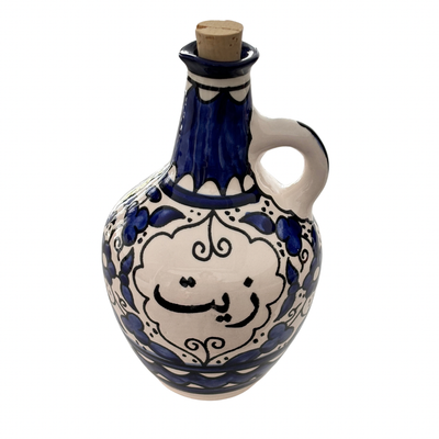 Oil Jug with Cork Stopper Blue and White