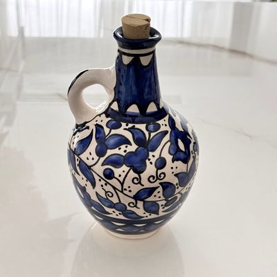 Oil Jug with Cork Stopper Blue and White