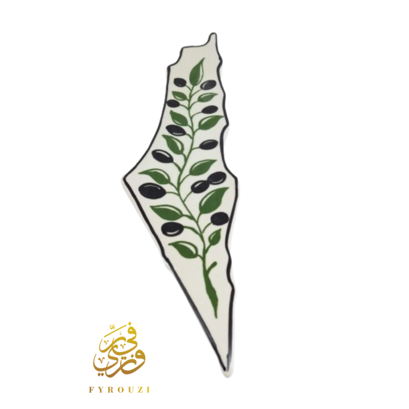 Large Olive Paint Palestine Hanging Map