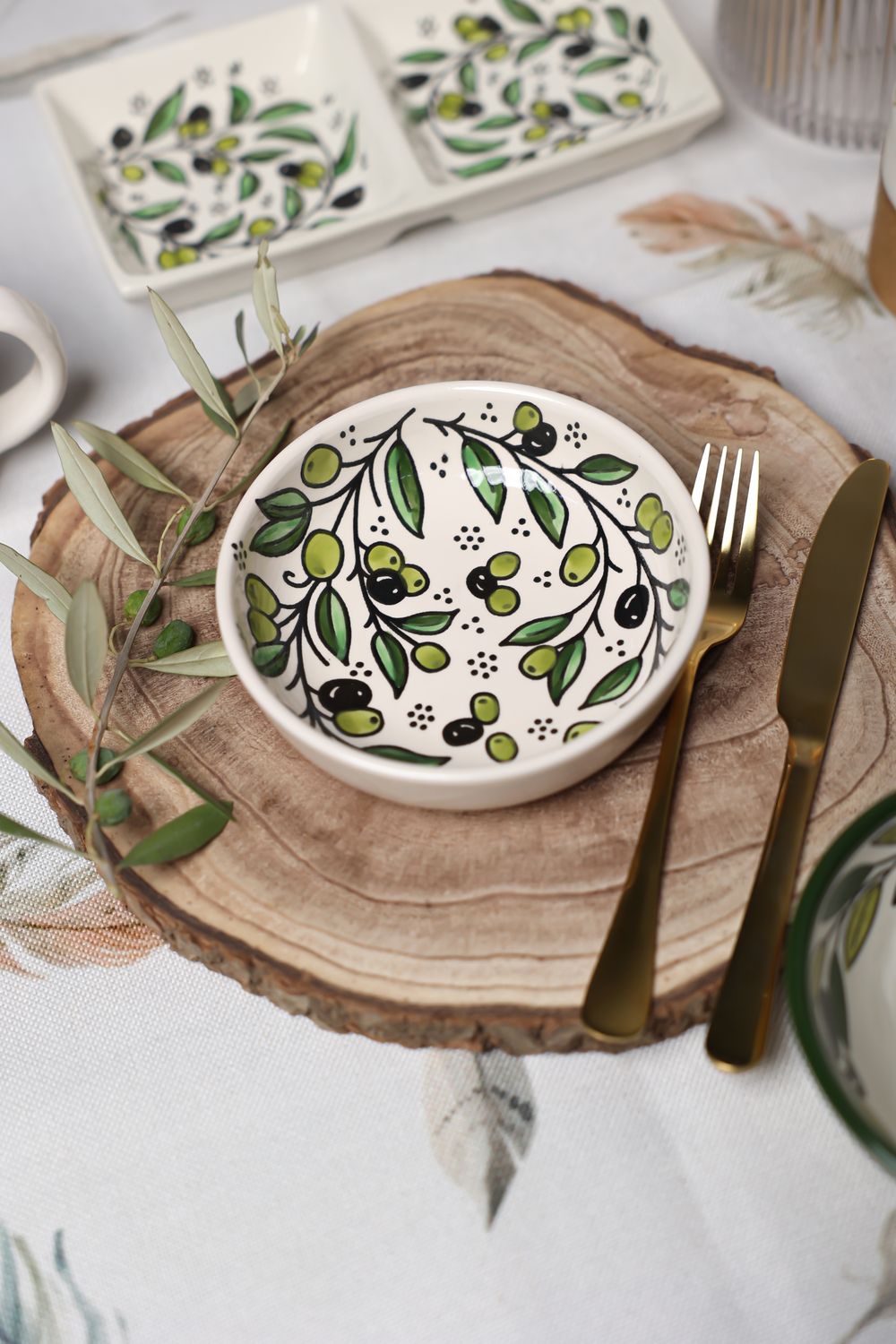 Olive Painted Serving Dish