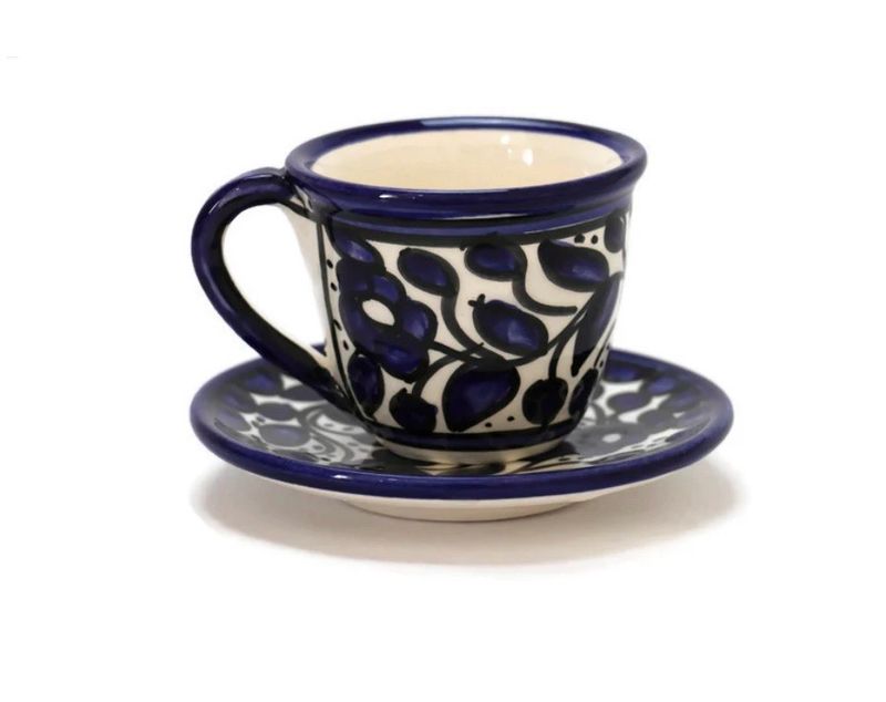Turkish Coffee Cup with Saucer (Blue and white )