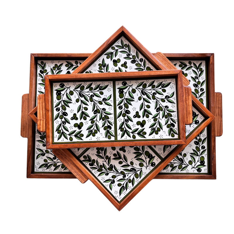 Olive-paint Handmade Ceramic Wooden Trays