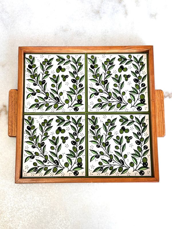 Olive-paint Handmade Ceramic Wooden Trays