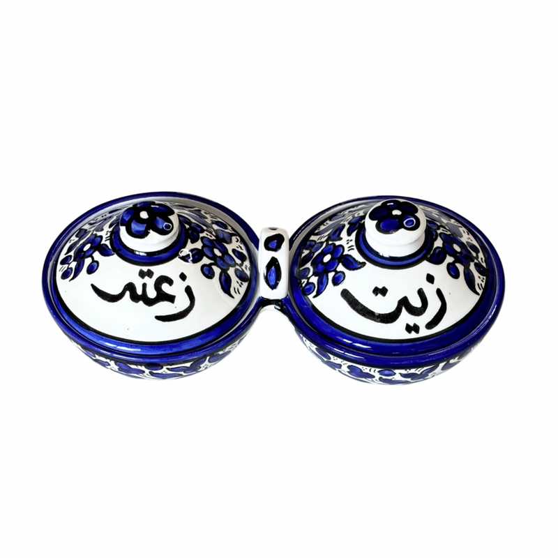 Blue &amp; white Large Zeit w zaatar Hand Painted Ceramic