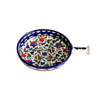 Floral handmade serving bowl with handle
