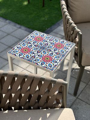 Jericho Bloom Tile Table White legs