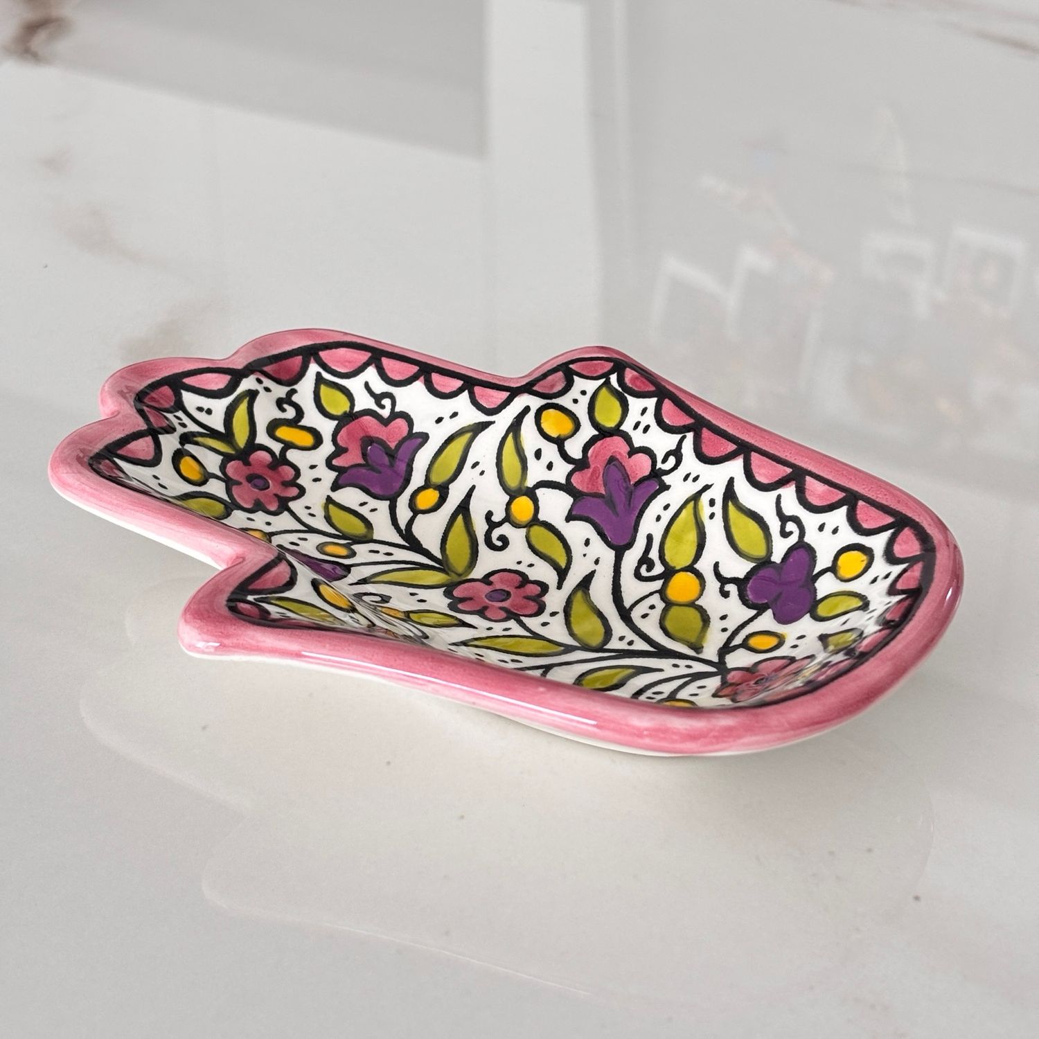 Fatima Hamsa Hand serving dish/trinket pink Pattern