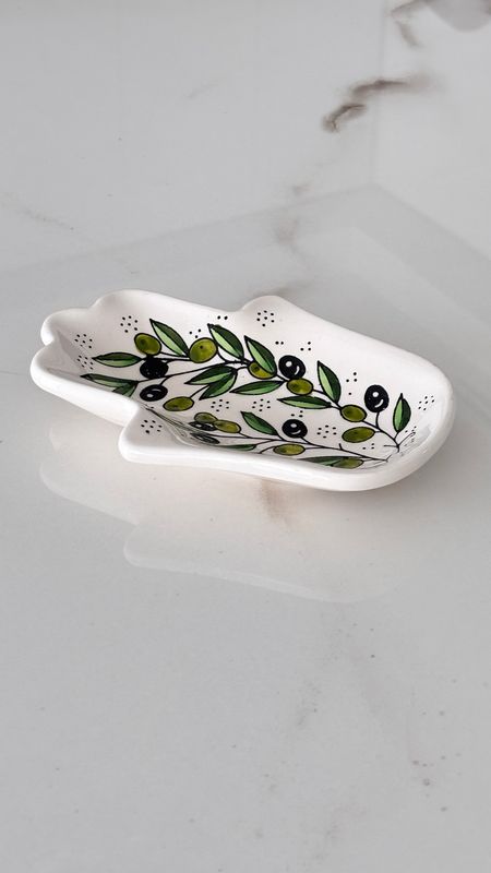 Fatima Hamsa Hand serving dish/trinket Olive Pattern