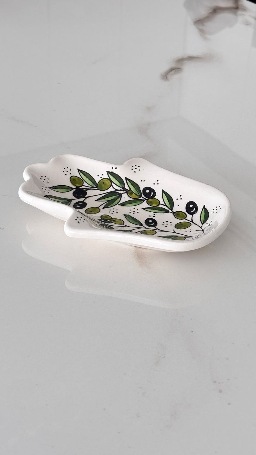 Fatima Hamsa Hand serving dish/trinket Olive Pattern