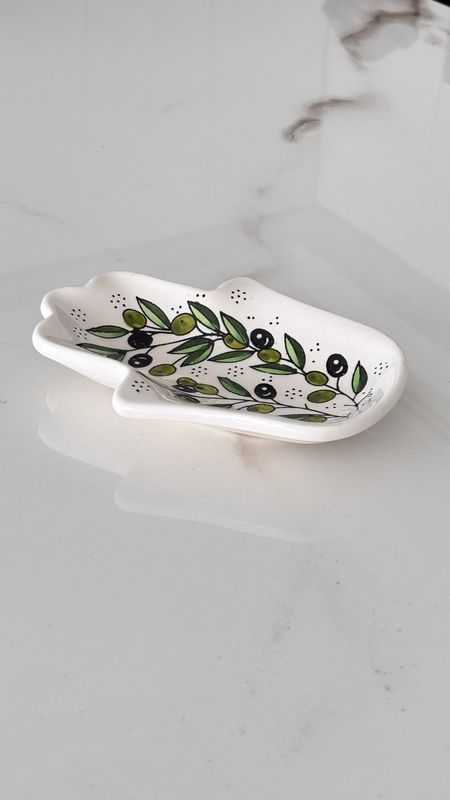 Fatima Hamsa Hand serving dish/trinket Olive Pattern