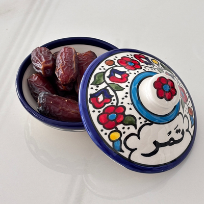 Ceramic Serving Bowl Hand Painted Dates تمر