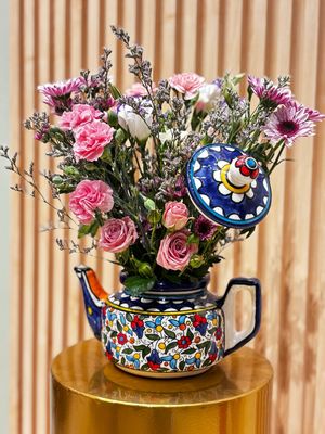 Flower Arrangement with Ceramic Tea Pot