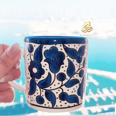 Floral Design Hand Painted Mug Royal Blue