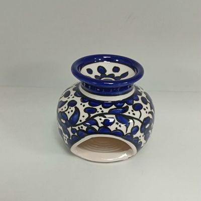 Ceramic Oil Burner Hand Painted Floral (Oil Burner) white and blue Pattern