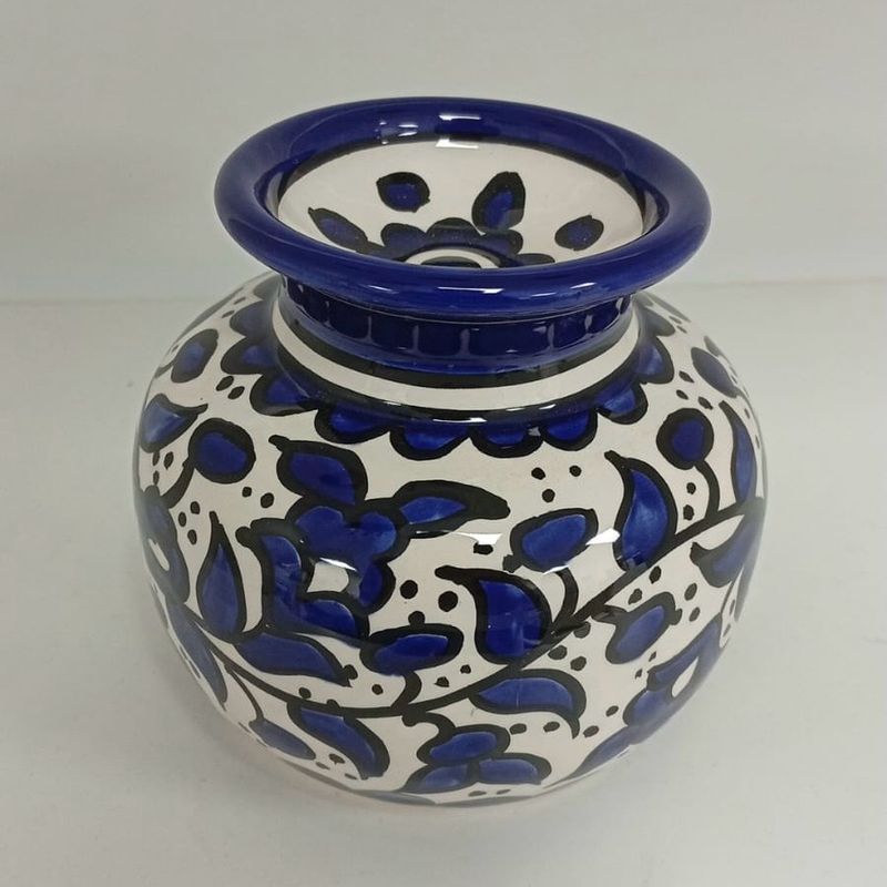 Ceramic Oil Burner Hand Painted Floral (Oil Burner) white and blue Pattern