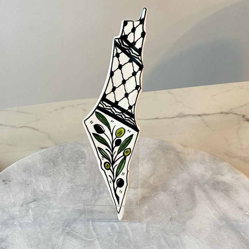 Large Olive and Kuffiya Paint Palestine Hanging Map