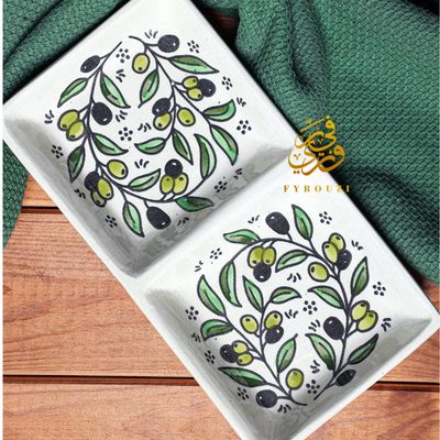 Large Two Section Rectangle Olive Paint Plate