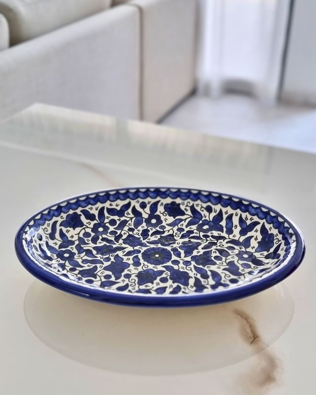 Large Oval Bowl Blue and White