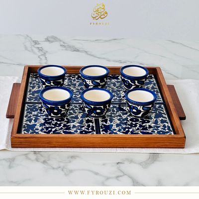Coffee Cup Set in Blue and White