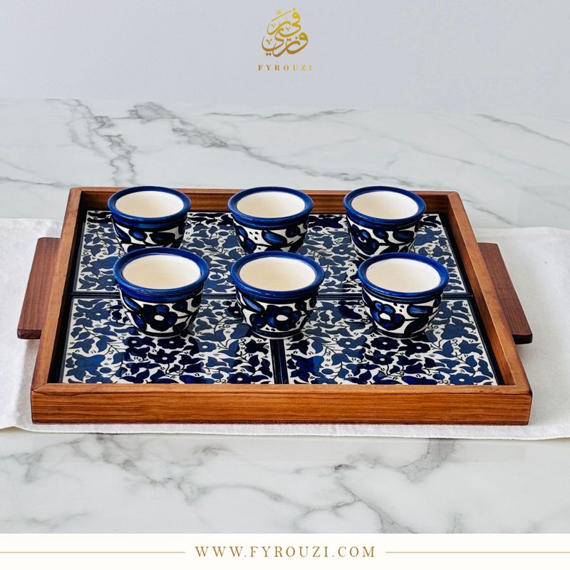 Coffee Cup Set in Blue and White