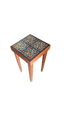 Wooden Side Table Floral Classic Ceramic