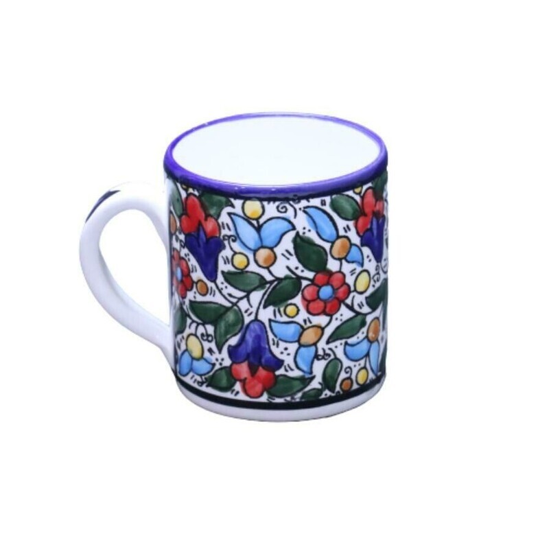 Palestinian Ceramic Mug – Floral, Medium, Hand-painted
