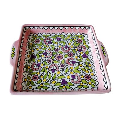 Pink square serving plate