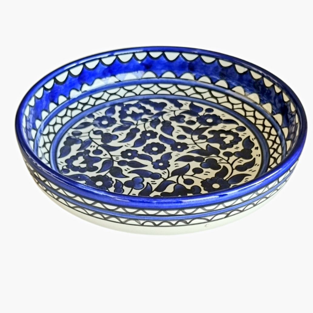 LARGE CERAMIC BOWL HAND PAINTED Royal Blue 23 CM