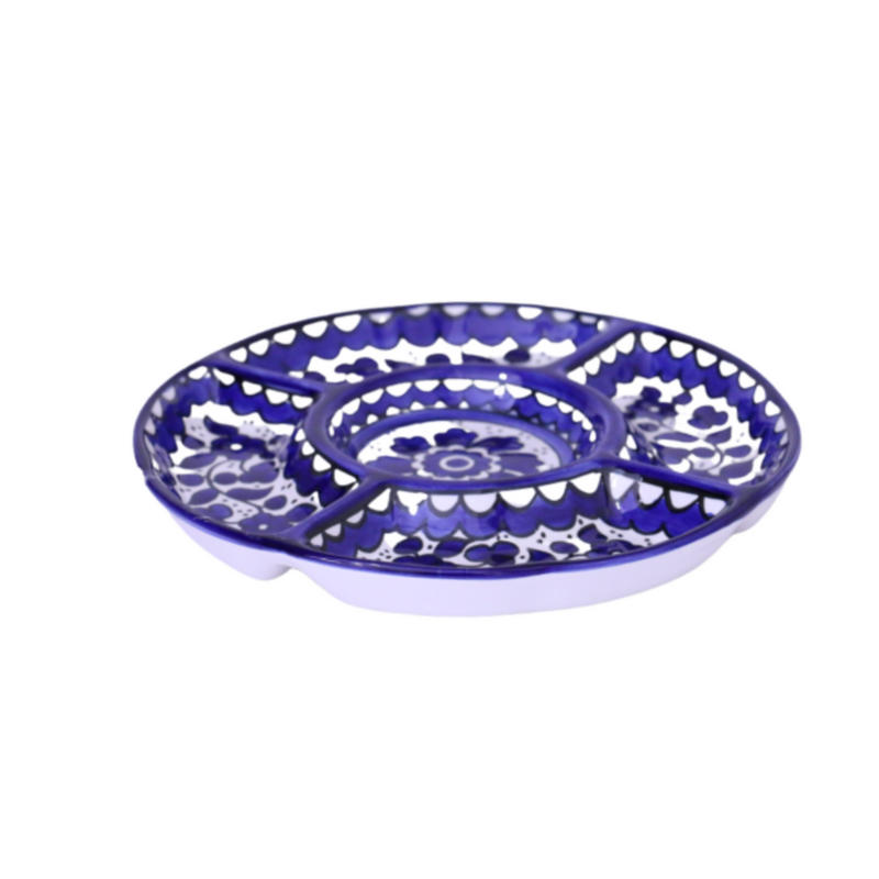 Large Serving Party Platter 5 sections Blue and White
