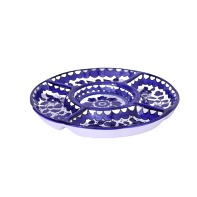 Large Serving Party Platter 5 sections Blue and White